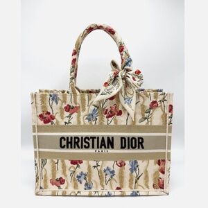 CHRISTIAN DIOR Embroidered Hibiscus Medium Book Tote w/ Dior Mitzah
